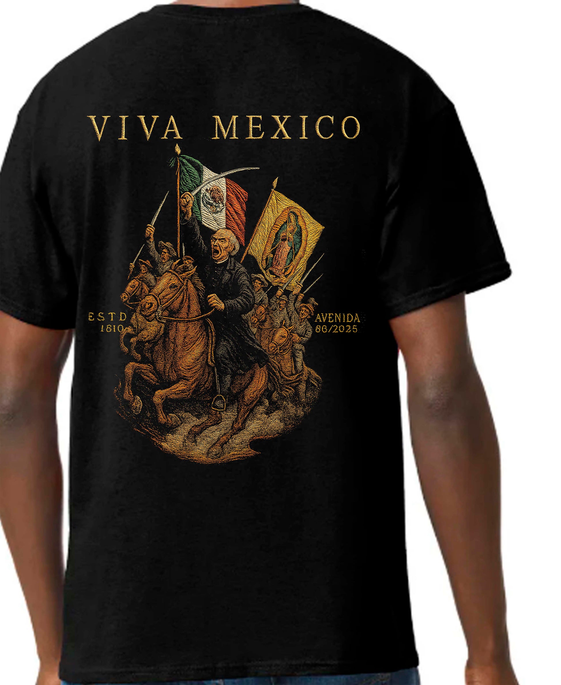 Black t-shirt with 'Viva Mexico' graphic on the back