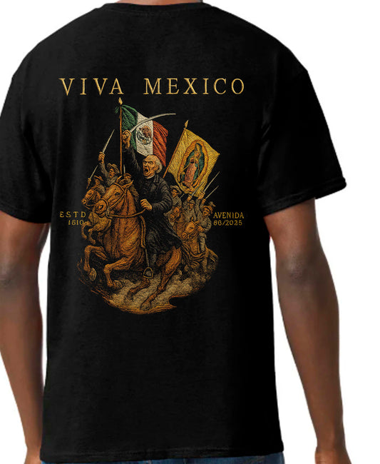 Black t-shirt with 'Viva Mexico' graphic on the back